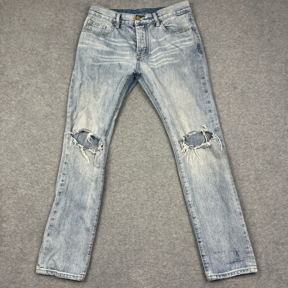 MNML Jeans Men 32 Blue M1 Denim Slim Fit Distressed Button Fly 100% Cotton